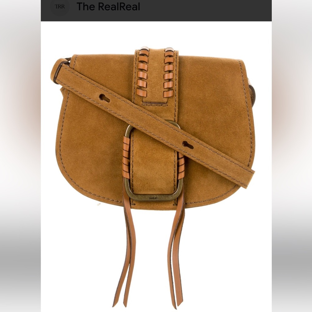 ba&sh Tan Suede Saddle Crossbody with Braided Detail